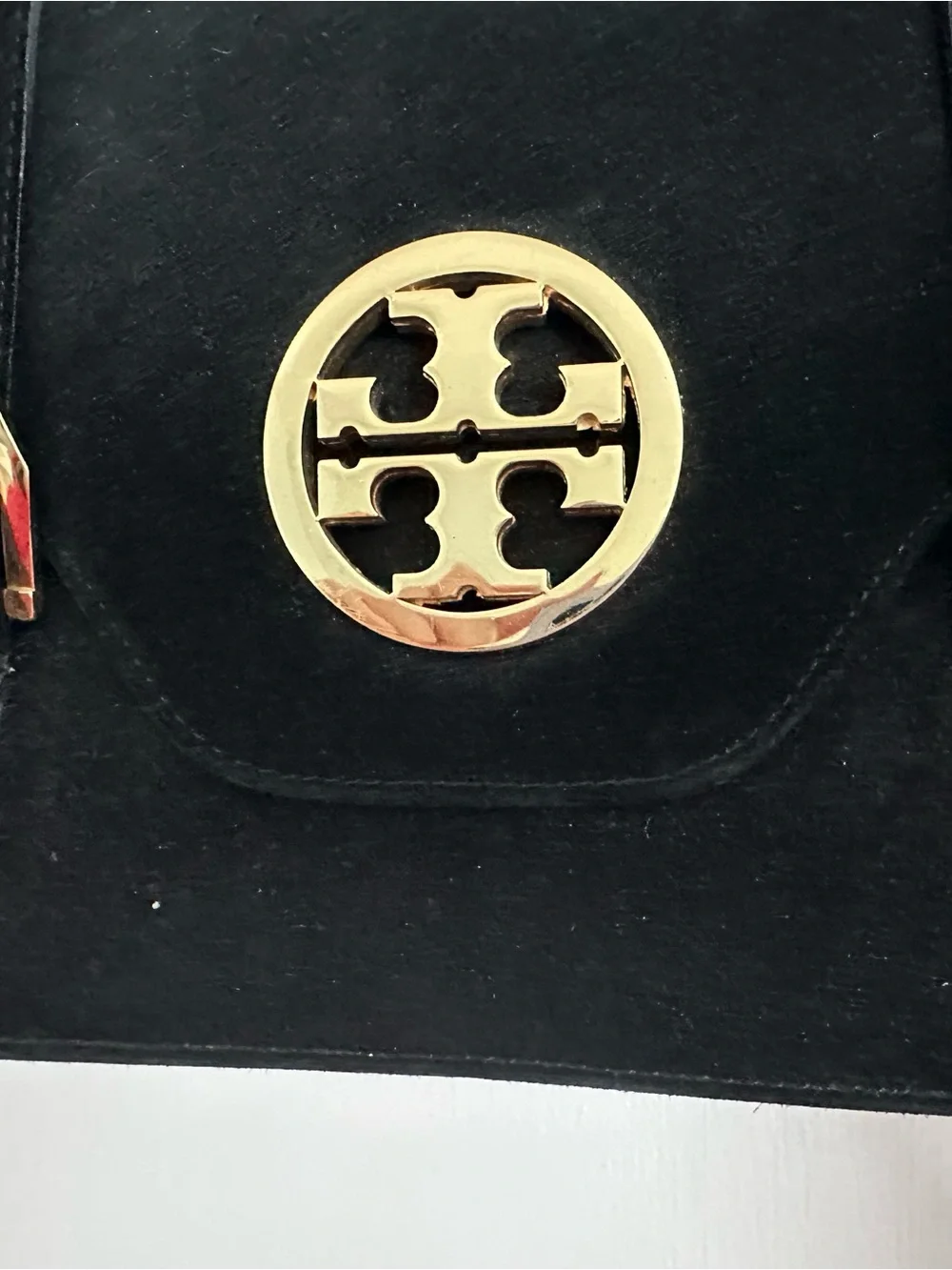 Tory Burch Black Leather Tote with Gold Logo Detail